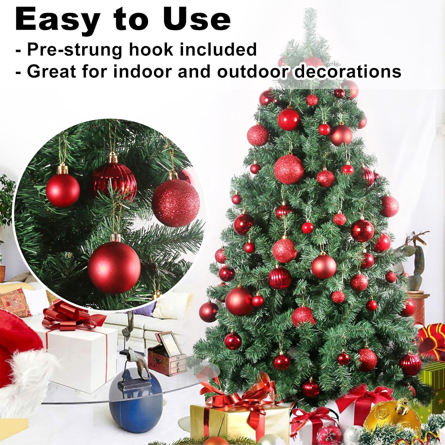 Rose Red 2.5" Christmas Balls Christmas Tree Decoration Ornaments Shatterproof Hanging Balls for Birthday Halloween Holiday Wedding Decorations Set of 24pcs