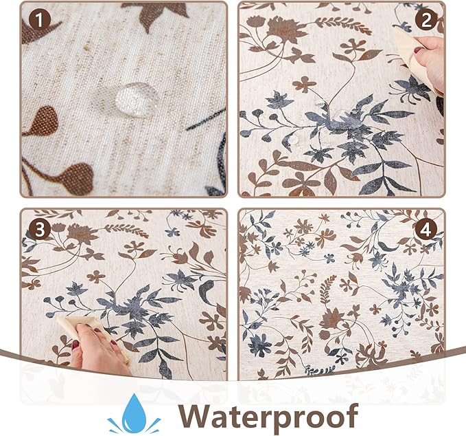 MYSKY HOME Rustic Tablecloth Classic Brown Leaves Printed Linen Fabric Table Cover Waterproof Fabric Tablecloth Farmhouse Decoration 60x102 Inches Rectangle/Oblong for Kitchen Dining and Outdoor Use