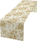Retro Floral Table Runner, Golden White Wildfloral Sketch Print Kitchen Dinning Table Runner for Indoor Outdoor Home Wedding Party Holiday, 13x60 Inch