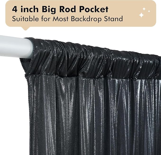 leegleri 40ftx10 ft Black Glitter Sequin Backdrop Curtain for Parties, Wrinkle Free Sparking Backdrop Drapes, 8 Panels 5x10ft Shimmer Photo Back Drop Cloth for Wedding Birthday Photography Background