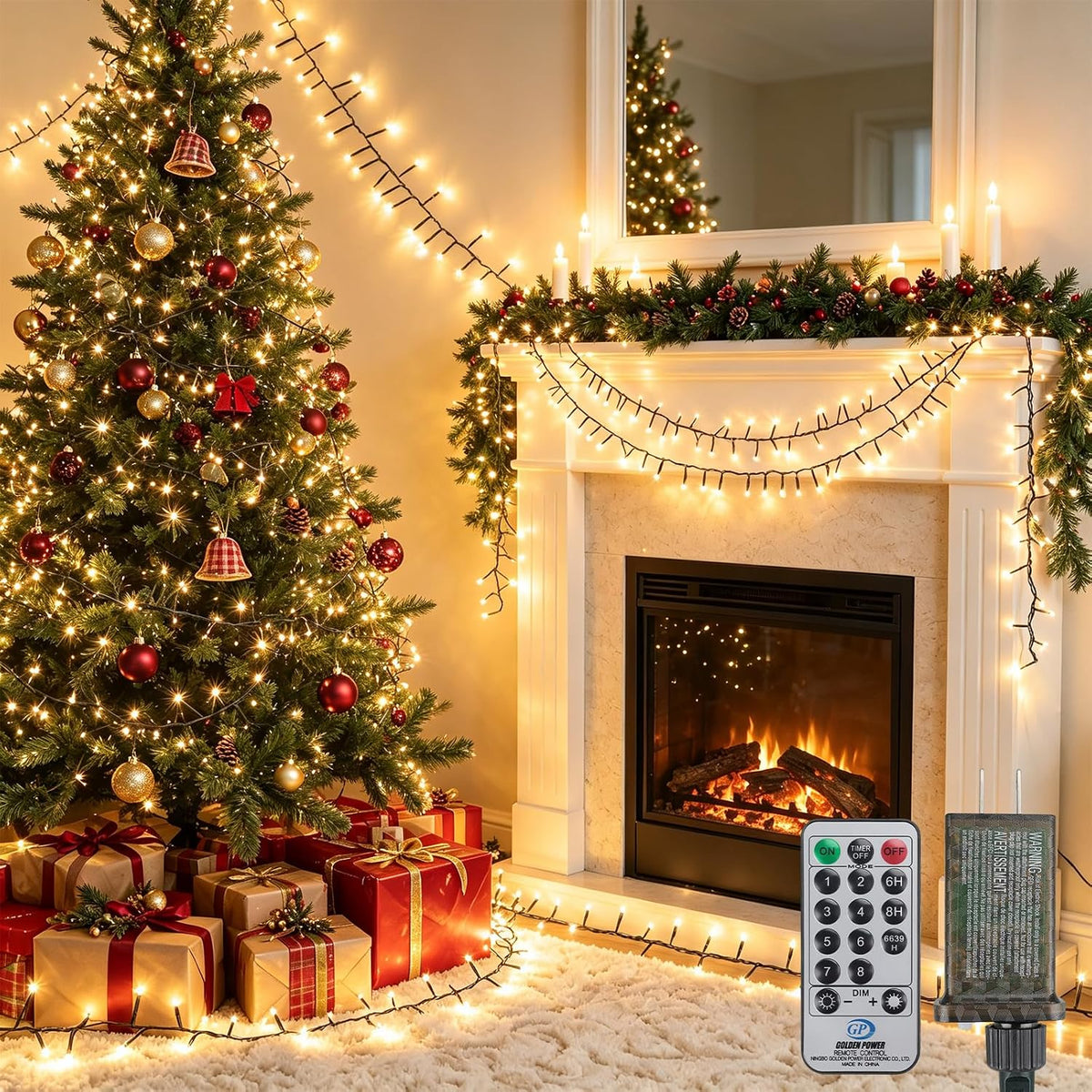 christmas lights plug-in 40ft 1200leds cluster string lights, main product view