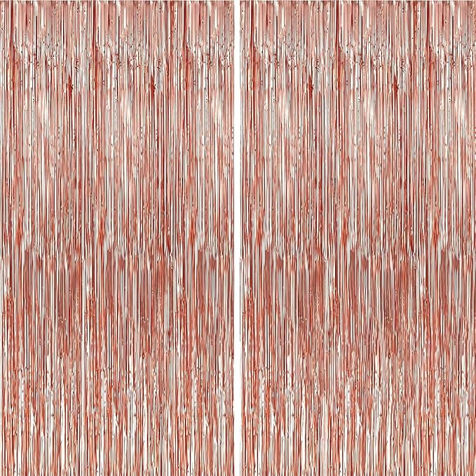 Crosize 8 Pack 3.3 x 9.9 ft Rose Gold Foil Fringe Curtains Party Decorations, Rose Gold Tinsel Curtain Backdrop for Parties, Door Streamers, Glitter Streamer Backdrop for Birthday Decoration