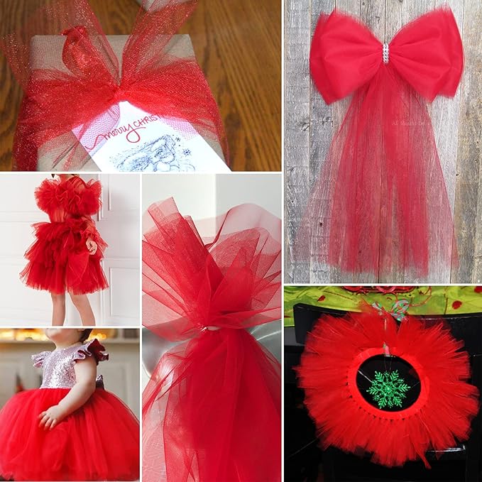 Red Tulle Fabric Rolls 54 Inch by 10 Yards Fabric Tulle Bolt for Wedding Christmas Decorations Gift Wrapping DIY Tutu Baby Shower Table Skirt Birthday Party Craft Supplies