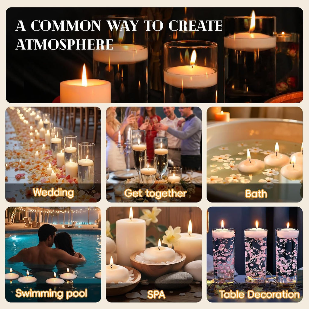3 inch White Floating Candles, 48 Pack Unscented Floating Candle,8-9 Hours Burning Floating Candles for Centerpieces, 3“ Water Candles for Cylinder Vases, Wedding, Party