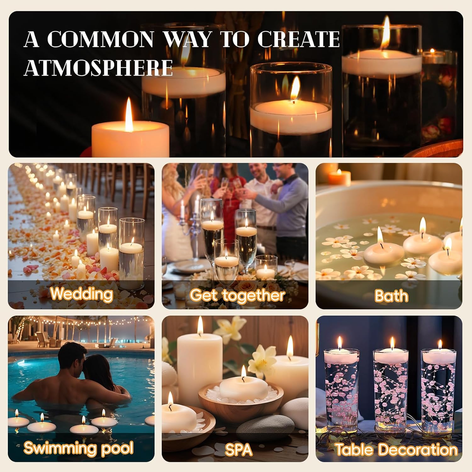 3 inch White Floating Candles, 48 Pack Unscented Floating Candle,8-9 Hours Burning Floating Candles for Centerpieces, 3“ Water Candles for Cylinder Vases, Wedding, Party