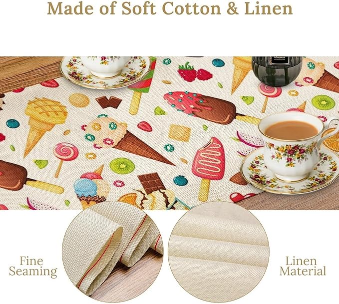 Ice Cream Table Runner, Fruit Ice Popsicles Cold Summer Desserts Seasonal Dinner Runner for Party Holiday Home Kitchen Dining Table Decor 13"x120"