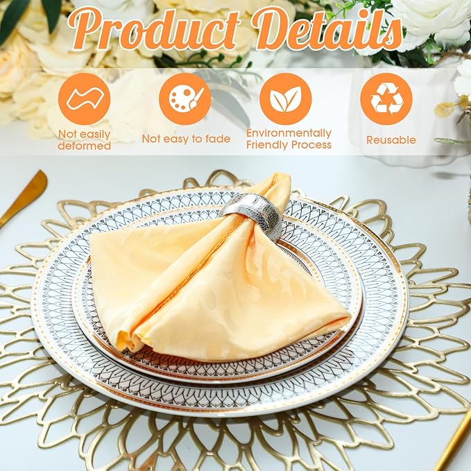 Lallisa 24 Pcs Gold Napkin Rings Metal Napkin Ring Holders for Cloth Table Decorations for Wedding Anniversary Birthday Dinners Party of Table Setting (Silver)