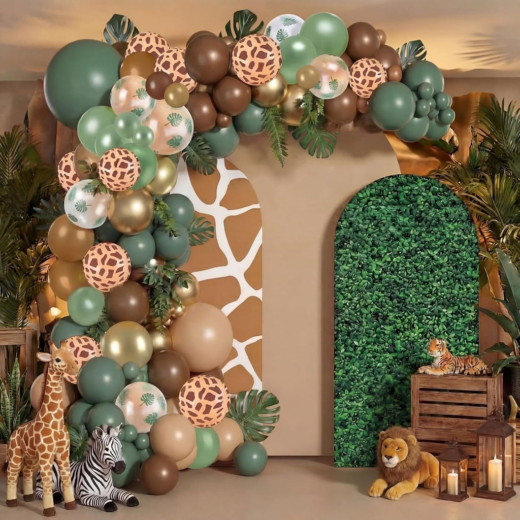 foilswirl 34 pcs jungle party decor 4ft 5ft shown in use