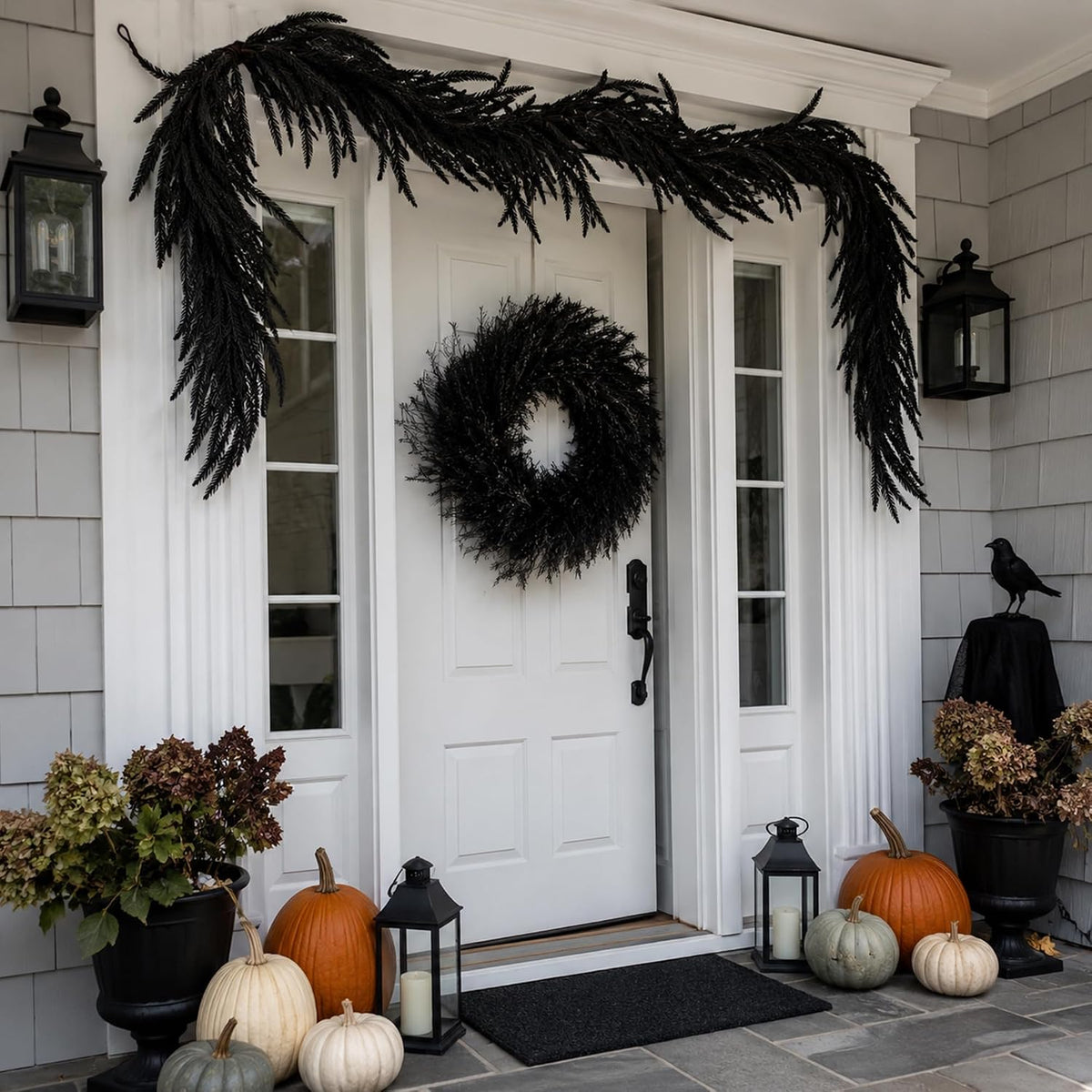 6ft black halloween norfolk pine garland,vine twig mantle, package contents
