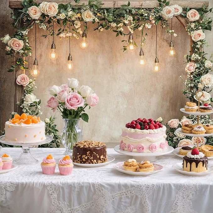 10x10ft Country Wedding Photography Backdrop Floral Rustic Roses Farmhouse Wooden Door Backdrop Pink Flower Birthday Baby Shower Wedding Bridal Party Banner Photo Booth Props Anniversary Background