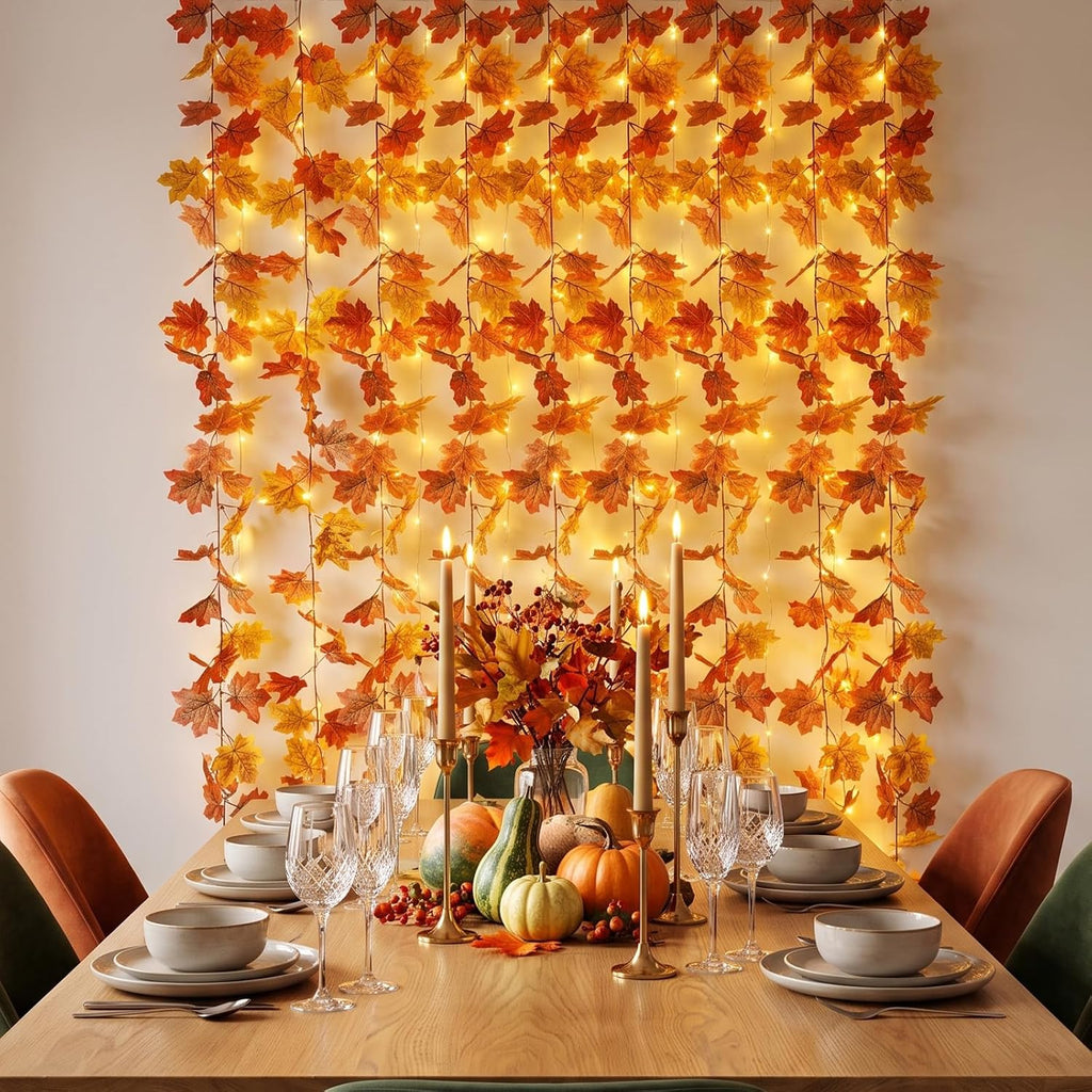 suddus curtain lights, fall garland with lights for, close-up detail