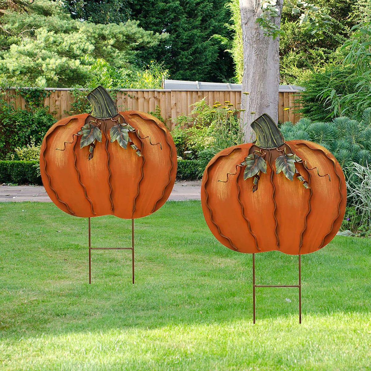 Aecipl Metal Pumpkin Garden Stakes Fall Decor Autumn Decorative Yard Signs