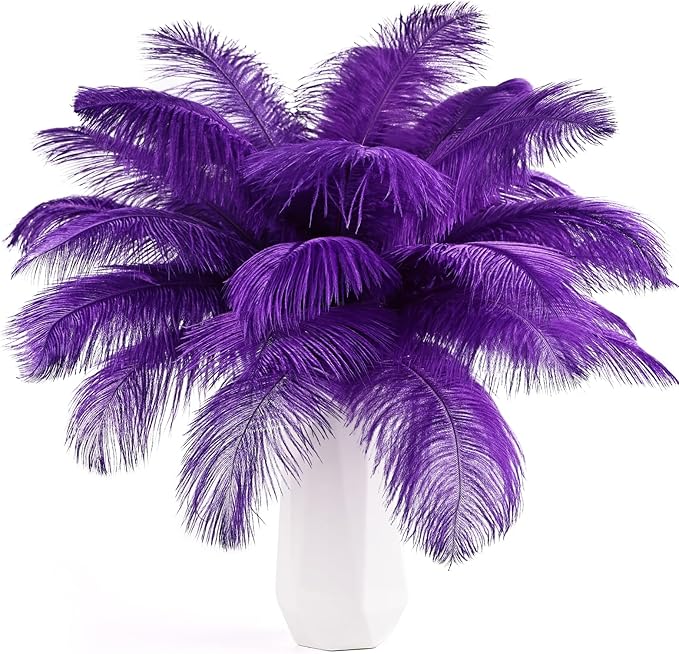 THARAHT 24pcs Purple Ostrich Feathers Natural Bulk 10-12Inch 25cm-30cm for Wedding Party Centerpieces Easter Gatsby and Home Decorate Ostrich Feather