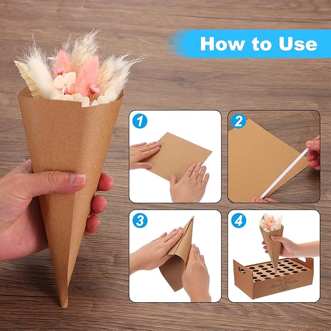 PATIKIL Wedding Confetti Cones, 120 Pcs Paper Tapers Cone Flower Petal Paper Cone Holder for Party Engagement Holiday Birthday DIY Decoration, Brown