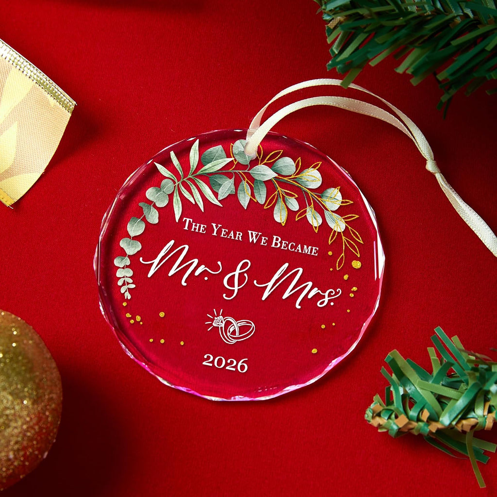 Wedding Gifts -Mr and Mrs Gifts - Wedding Gift for Couples 2026 Bride, Future Mr and Mrs - Bridal Shower Gift - ldeas for Married Newlywed -Glass 1st First Christmas Married Ornament 2026
