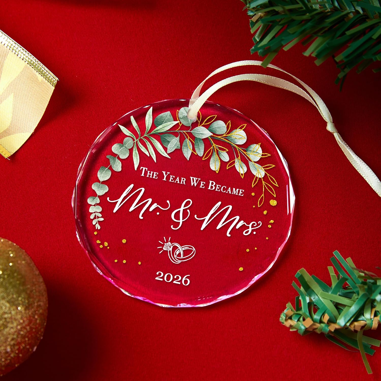 Wedding Gifts -Mr and Mrs Gifts - Wedding Gift for Couples 2026 Bride, Future Mr and Mrs - Bridal Shower Gift - ldeas for Married Newlywed -Glass 1st First Christmas Married Ornament 2026