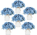 Flower Table Centerpieces - Set of 6 Floral Arrangement Artificial Wedding Hydrangeas Floral Arrangement with Rustic Metal Vase for Bridal Tea Party Event Decorations - Dusty Blue