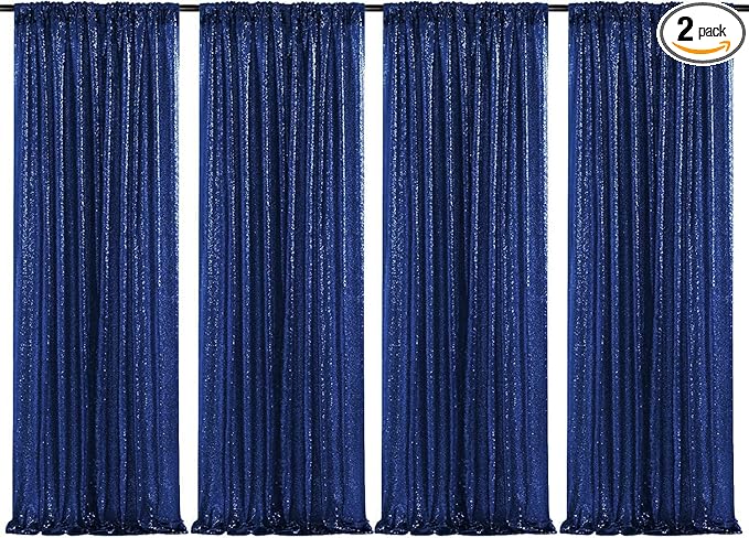 Poise3EHome 4Pcs 2Ft x 8Ft Blue Sequin Backdrop Curtains, Glitter Photography Backdrop, Sequence Xmas Thanksgiving Backdrop (Navy Blue, 4 pcs-2ftx8ft)