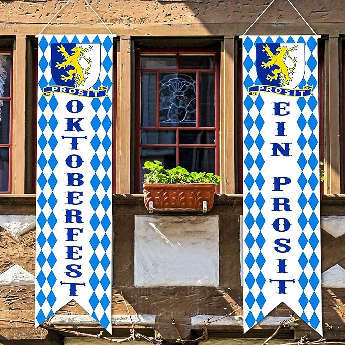 Blulu Oktoberfest Decorations Oktoberfest Banner Sign October Festival Party Decorations Bavarian Check Flag Porch Welcome Banner Flags Decor for German Parade Beer Festival Party Supplie