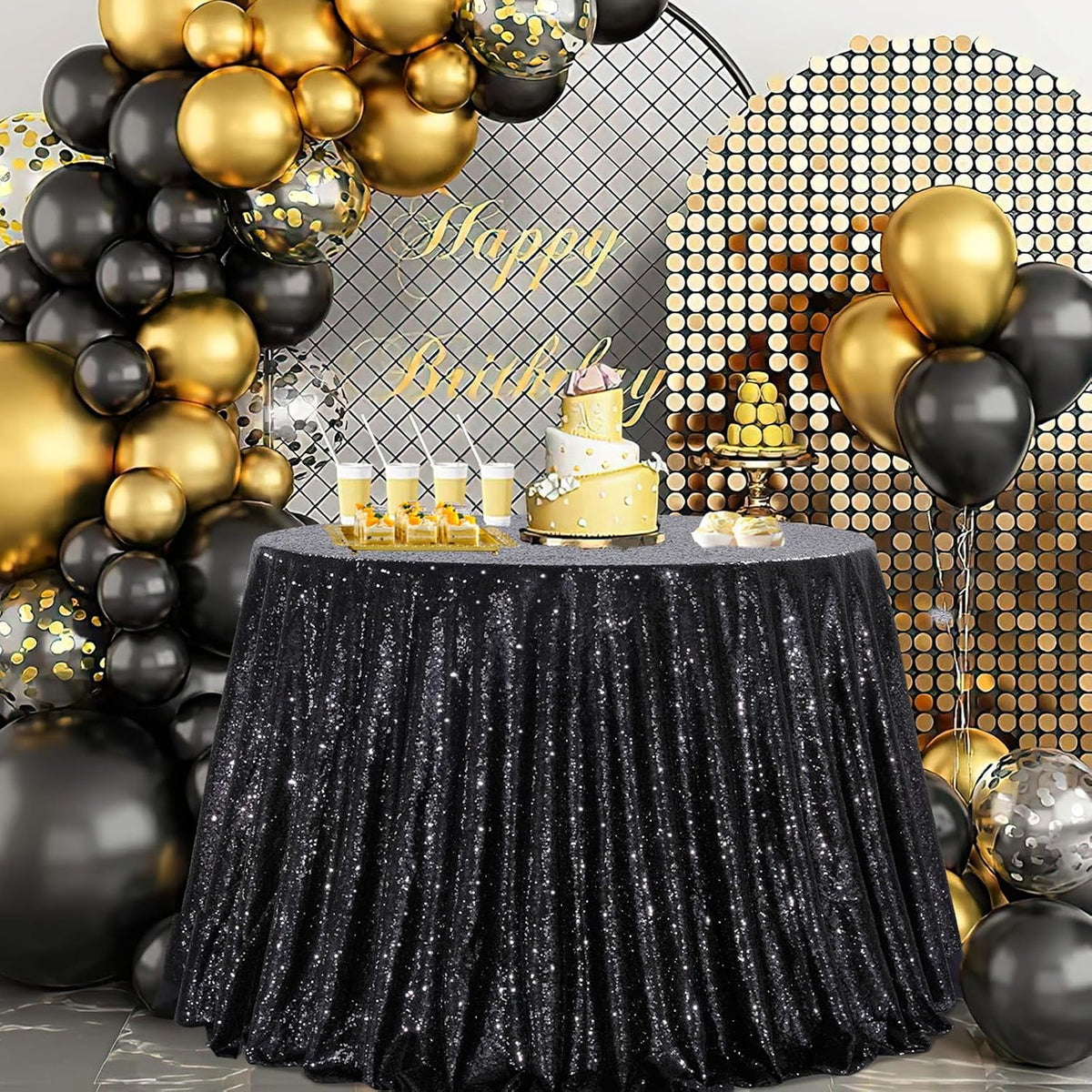 B-COOL Black Sequin Tablecloth Parties Decor Round Sequin Overlay Shimmer