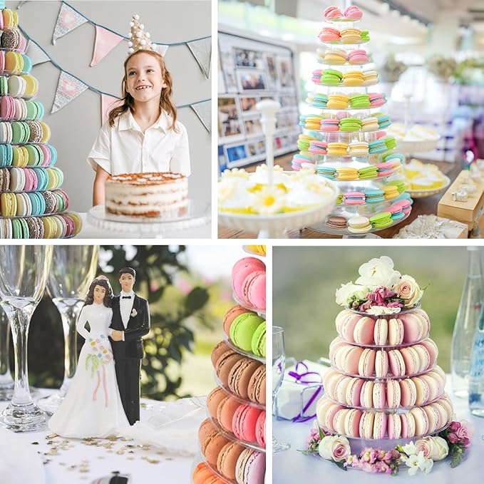 10 Tiers Macaroon Tower Stand, Round Macaron Tower Cake Display Rack Plastic Cupcake Stand Macarons Desserts Serving Tray for Birthday Wedding Party Decor (10 Tiers)