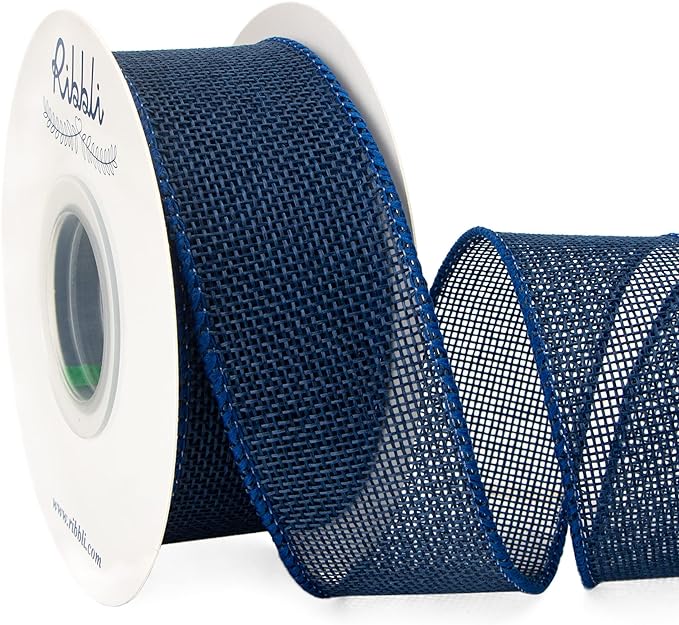 Ribbli Navy Burlap Wired Ribbon,1-1/2 Inch x 10 Yard, Wired Edge Ribbon for Big Bow,Wreath,Tree Decoration,Outdoor Decoration