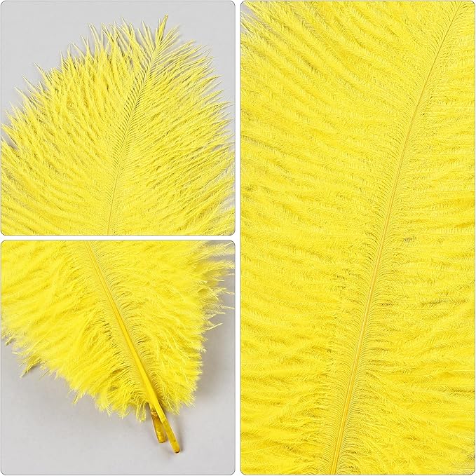 THARAHT Yellow Ostrich Feathers 24pcs Natural Bulk 8-10Inch 20cm-25cm for Crafts Wedding Party Centerpieces Halloween and Home Decoration Feathers