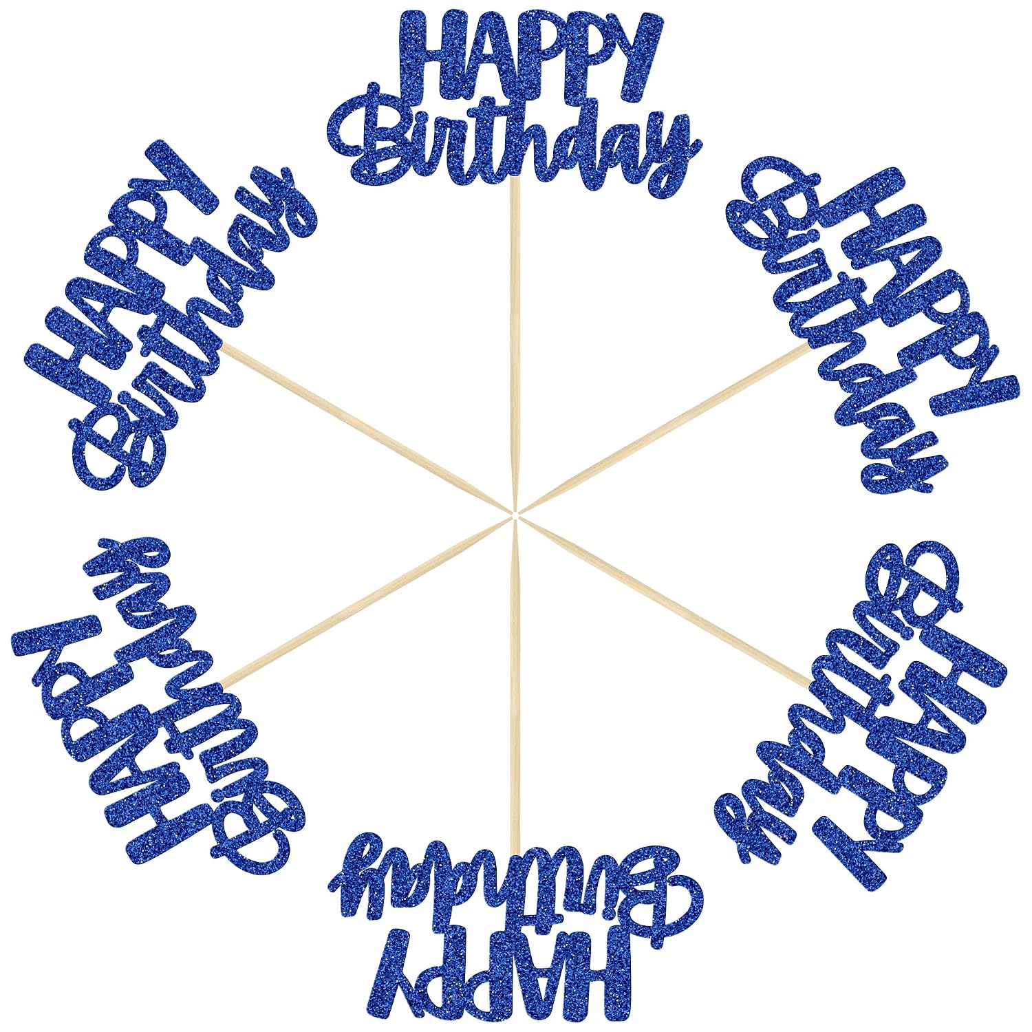 Gyufise 24Pcs Happy Birthday Cupcake Toppers Glitter Cupcake Food Picks for Celebrating Happy Birthday Theme Party Cake Decorations Supplies Deep Blue