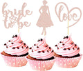 Sotpot 24PCS Bride to Be Cupcake Toppers with Heart Rose Gold Glitter Dress Bridal Shower Cupcake Picks for Wedding Bridal Shower Wedding Engagement Party Cake Decorations