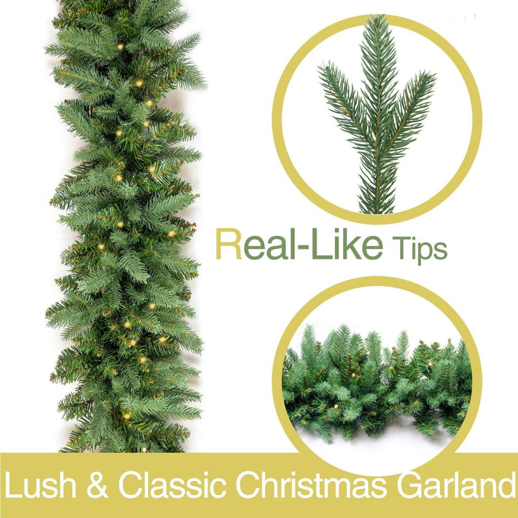 homekaren christmas garland 9 ft by 12 inch, close-up detail