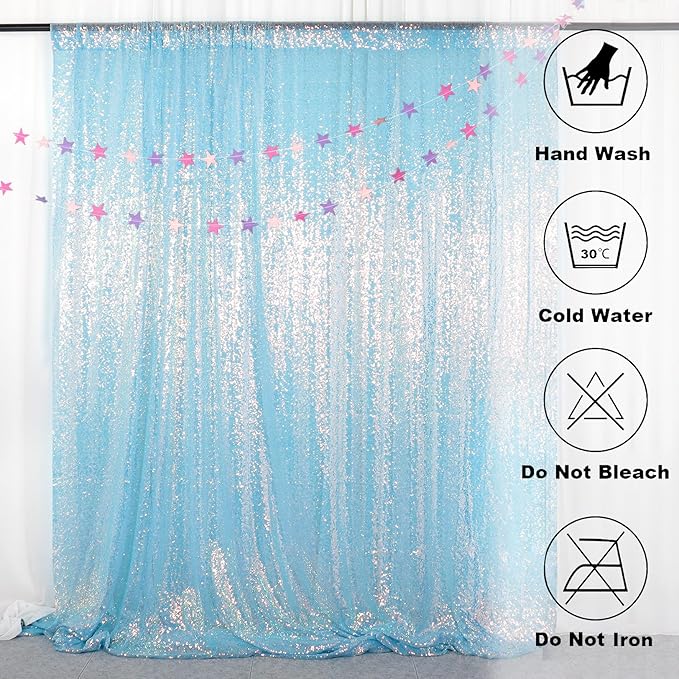 ShinyBeauty Iridescent Aqua Sequin Backdrop | 5FT x 10FT Photo Background | Aqua Blue 10FT Fabric Backdrop | Perfect for Christmas, Studio, and Happy Birthday Events | Sparkly & Durable