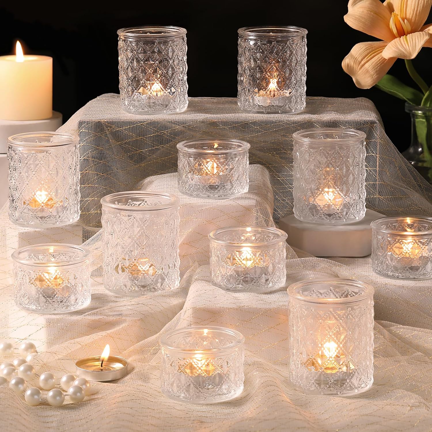 MATAHUM 20 Pcs Clear Tealight Candle Holders, Glass Votive Candle Holders Bulk, 2 Sizes for Wedding Table Centerpieces, Bridal Shower, Baby Shower, Birthday Party Decorations