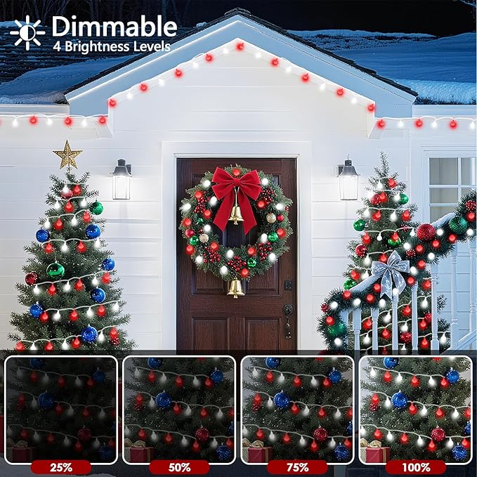 43FT 100LED Connectable Christmas String Lights Indoor Outdoor - Red and White Fairy Lights Plug in with Remote & 8 Modes, Globe Twinkle Light for Christmas Decorations Bedroom Room Tree Party