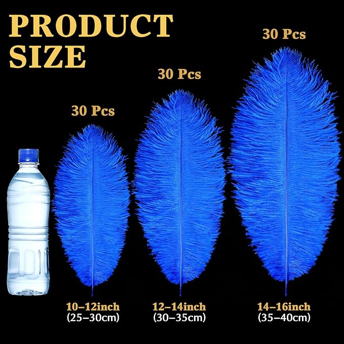 Maitys 90 Pcs Large Natural Ostrich Feathers Bulk 14-16 Inch (35-40cm) 12-14 Inch (30-35cm) 10-12 Inch (25-30cm) Ostrich Feathers Plumes for Centerpieces Wedding(Royal Blue)