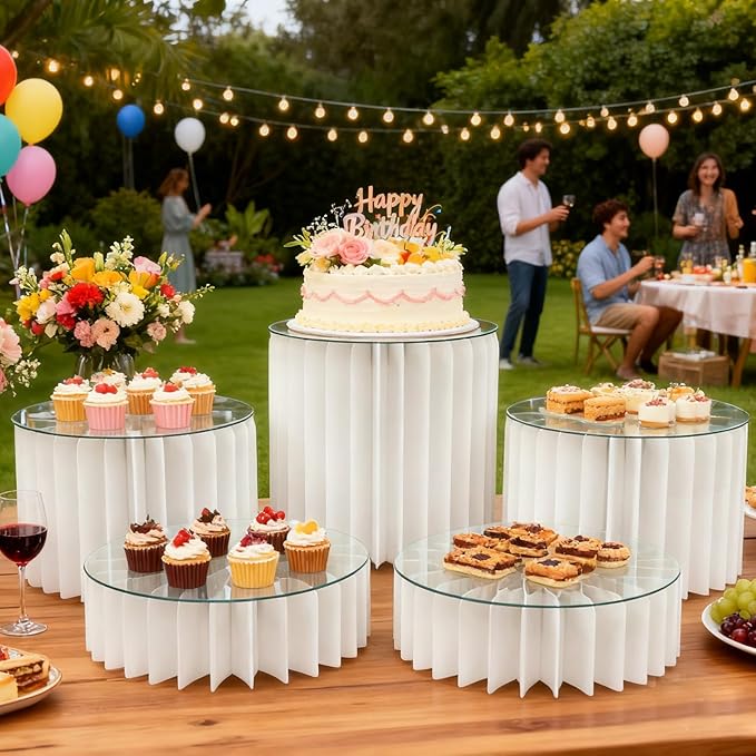 5 Pcs Buffet Risers Food Display Risers for Party Buffet Table, Dessert Table Display Set Cake and Cupcake Stand Combo, Riser Display Stand for Dessert Food Jewelry, White, 4"/8"/12" H