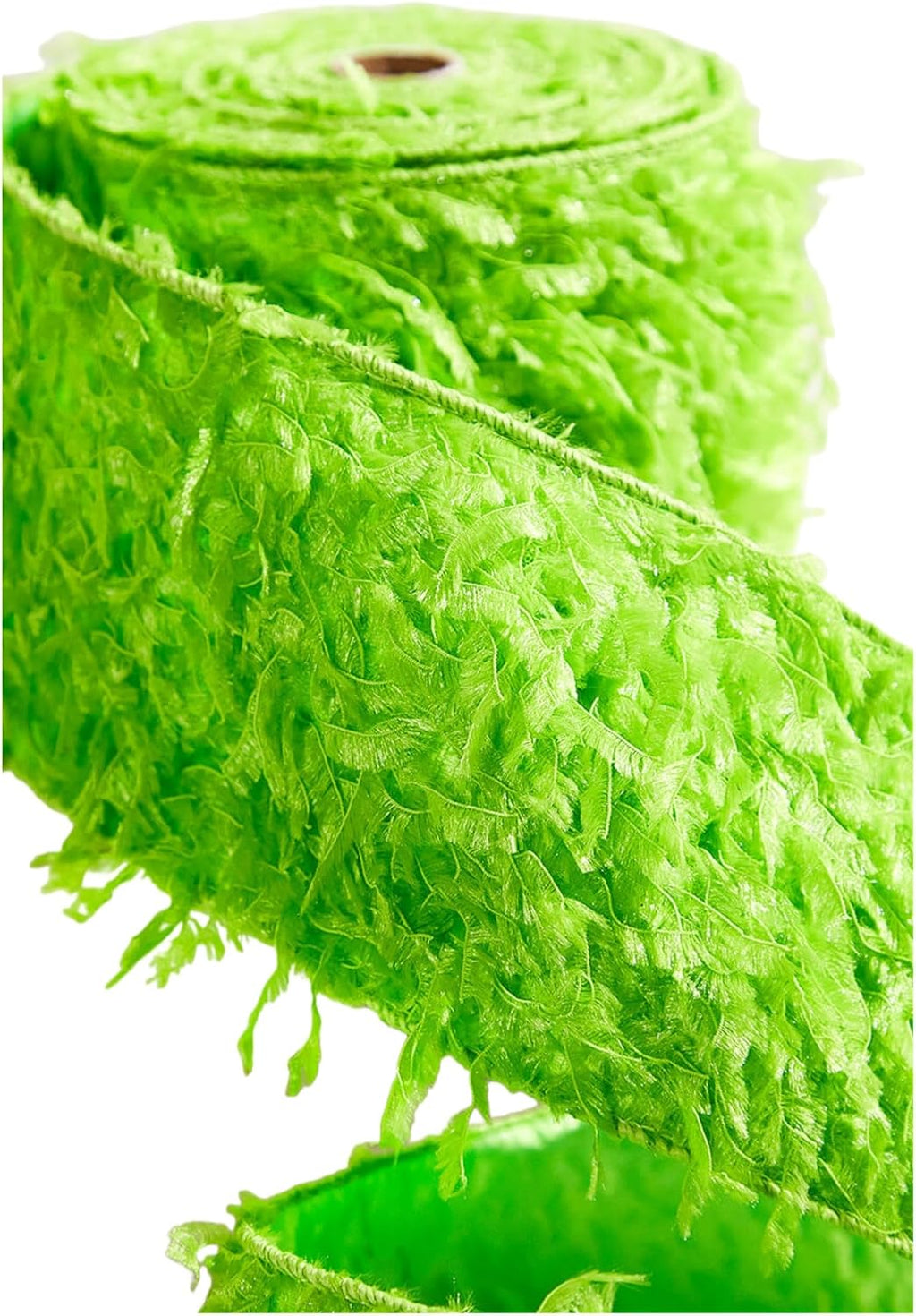 Meseey Festive Green Faux Fur Wired Ribbon Trim,10 Yards Ideal for Christmas Wreaths,Gift Wrapping & DIY Craft Decorations (Lime Green, 4 Inch)