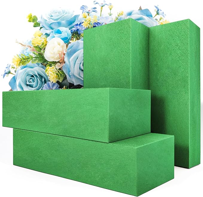 Max Shape Pack of 4 Large Size Floral Foam Blocks for Fresh and Artificial Flowers (9” L x 4” W), Wet Florist Foam Blocks for Wedding Holiday Decorations (4 Pack)