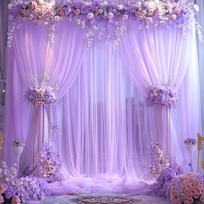 Lavender Tulle Backdrop Curtains for Parties Baby Shower Birthday Wedding 10ft X 8ft Sheer Backdrop Curtains for Butterfly Elephant Memaid Photoshoot Decorations