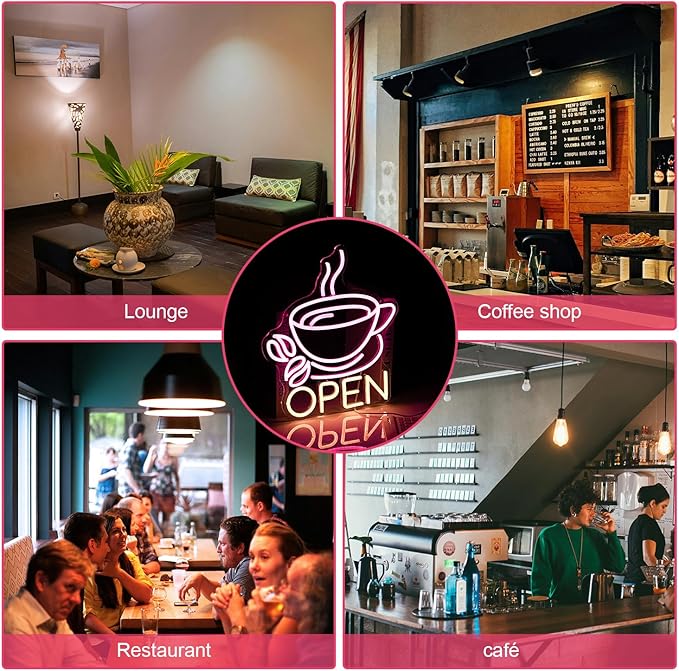 Coffee Cup Open Led Neon Sign For Business Wall Decor, Usb Powered Neon Coffee Signs For Coffee Bar Wall Decor Art Aesthetic Bistro Cafe Restaurant Kitchen Shop Window Welcome Sign