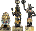 Egyptian Mythology Resin Candle Holder Set 3 Anubis Goddess Sphinx Decor