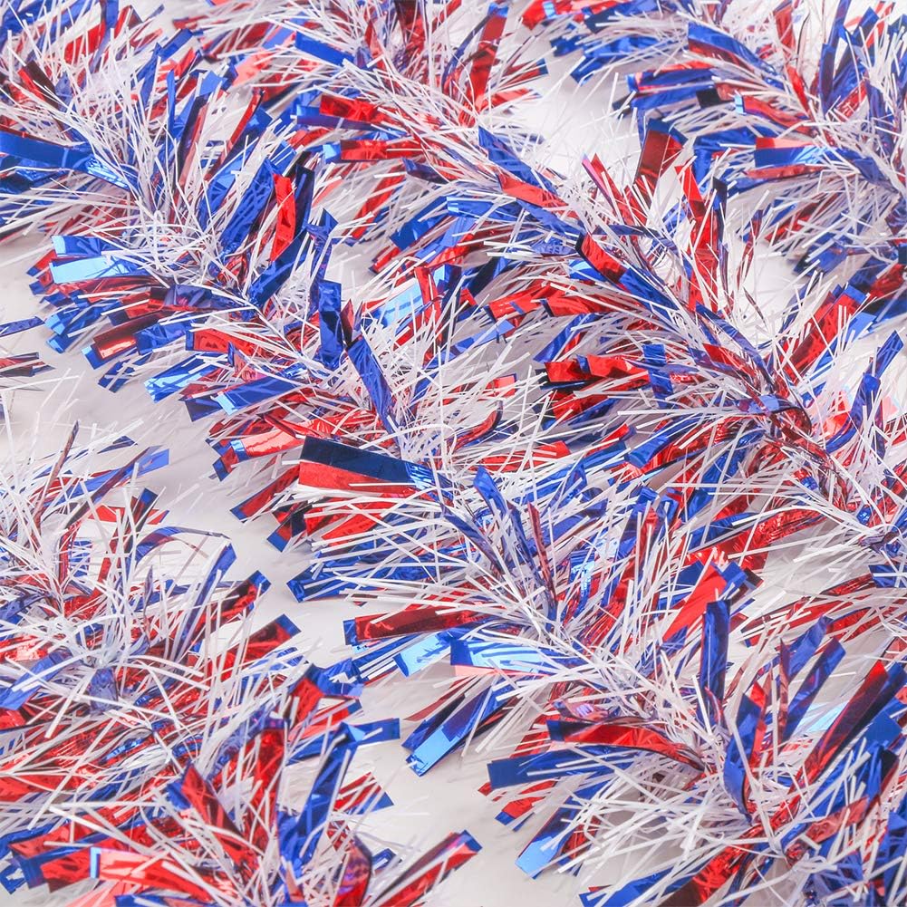 CCINEE 33ft Patriotic Tinsel Garland,Red White Blue Star Twisted Garland for 4th of July Party Independence Day Memorial Day Home Party Decoration