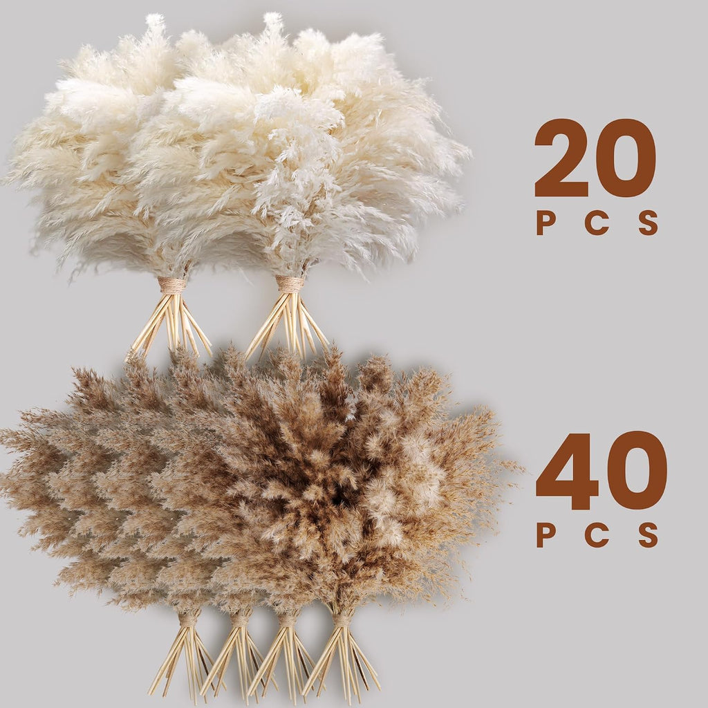 60 PCS Boho Decor, Fluffy Pompas Grass, Natural Dry Pampas Grass Small, Short Pampass Bulk for Boho Room Decor, Coffee Table Decor (17 inch )