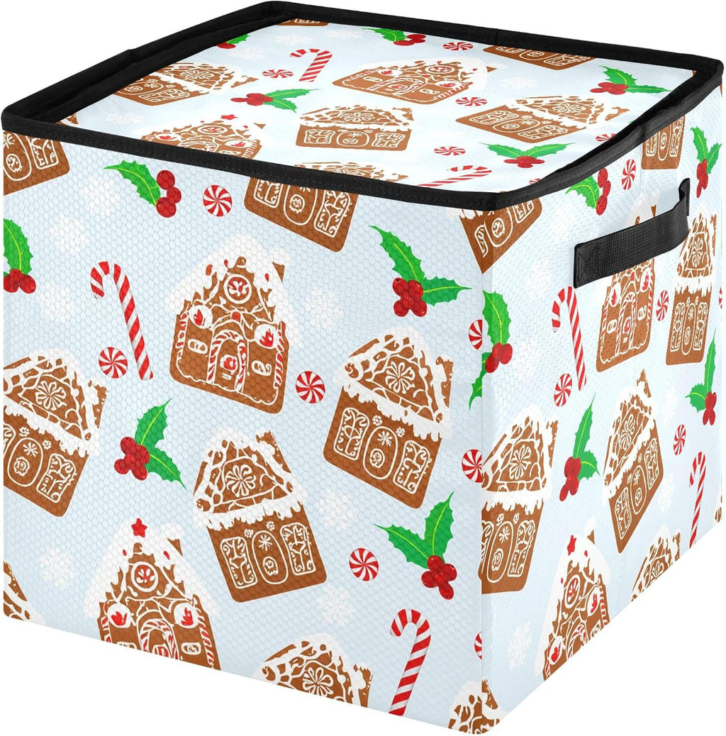 Christmas Gingerbread House Christmas Ornament Storage Box, Hold 64 Holiday Ornament 3”, Adjustable Dividers Handle Zipper Storage Container, Xmas Decoration Accessories