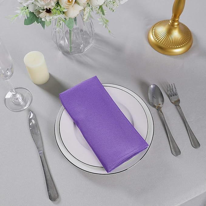 Cloth Napkins 17x17 inch Washable Polyester Dinner Napkins Soft Table Napkins for Wedding Party Dining Banquet(Purple,50PCS)