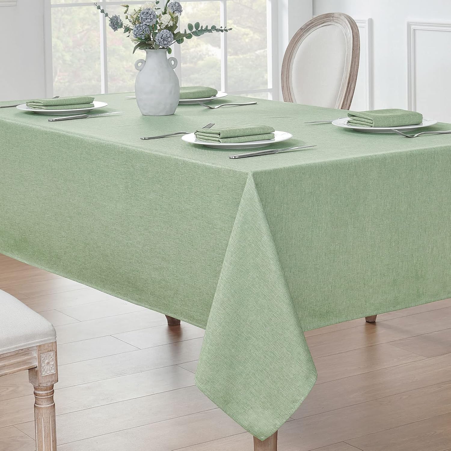 Veblandy Rectangle Tablecloth Waterproof Linen Textured Table Cloth Stain and Wrinkle Resistant Washable, Decorative Fabric Table Cover for Dining, Party and Camping (Sage Green, 52 * 70)