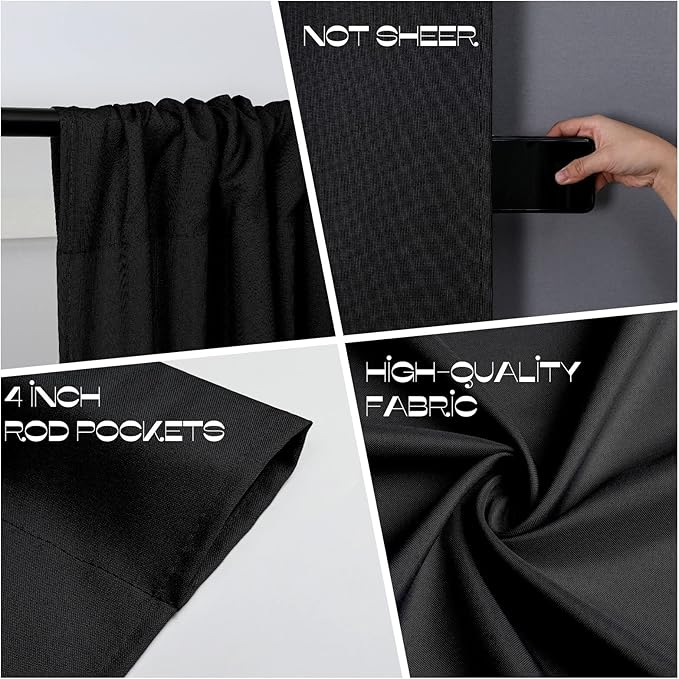 Joydeco Black Backdrop Curtains for Parties, 10x10 Wrinkle Free Black Backdrop Drapes for Birthday Party Home Party, Curtains Backdrop 5ft x 10ft 2 Panels with Rod Pockets