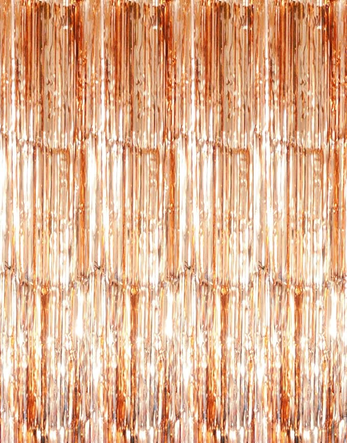 GOER 3.2 ft x 8.2 ft Metallic Tinsel Foil Fringe Curtains Party Photo Backdrop Party Streamers for Birthday,Graduation,New Year Eve Decor (5 Packs,Champagne Gold)