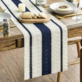 Artoid Mode Dark Blue Farmhouse Woven Rustic Table Runner, Seasonal Holiday Hollow Kitchen Dining Table Decoration for Home Party Decor 12x108 Inch