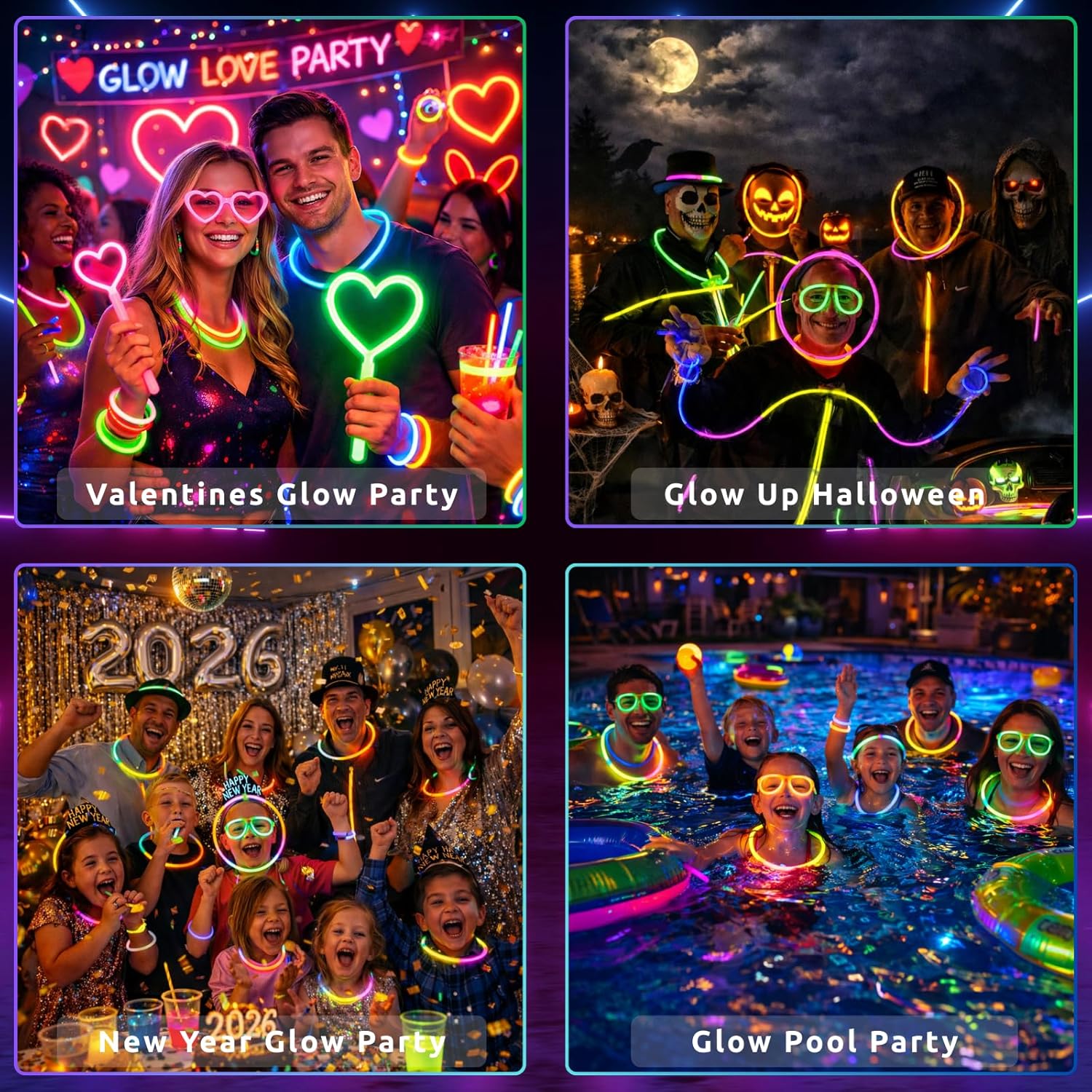Ammy Glow Glow Sticks (205 Pcs Kit) Bulk Party Pack-100 Pack Glow Sticks with Connectors & Glasses- Party Favors for Kids 8-12- Neon Glow in The Dark Party Supplies for Birthdays & Events