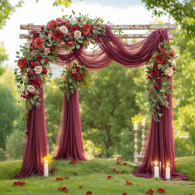 Arch Drapes for Wedding Arch Draping Fabric Burgundy Sheer Backdrop Curtain for Ceremony Bridal Party Decor 19Ft Length x 28" Width 6 Panels